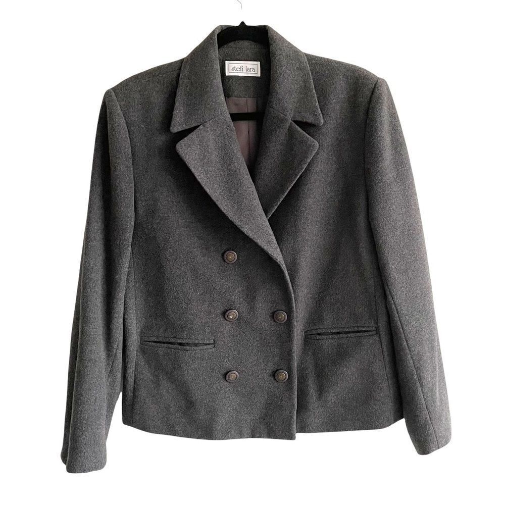 Vintage Double-Breasted Gray Wool Blazer